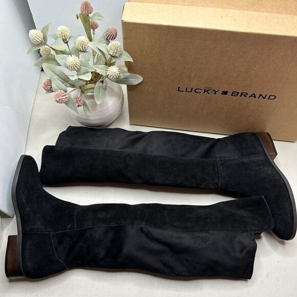 Lucky Brand Calypso Oiled Suede Tall Boots Over the Knee Black Women’s 5.5M NWB - Picture 6 of 9